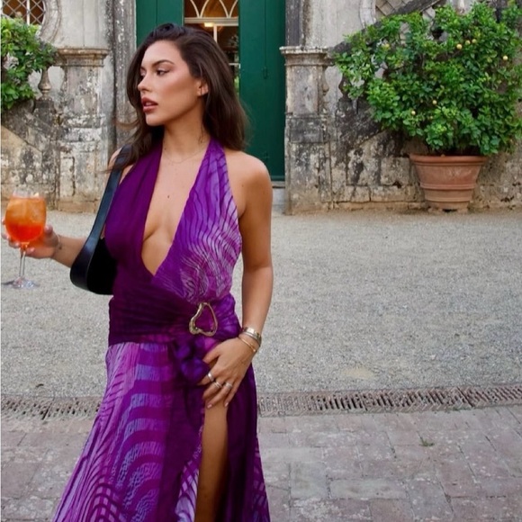 HOUSE‎ OF CB 'Olessia' Orchid Backless Halter Maxi Dress NWOT size L - Picture 4 of 14